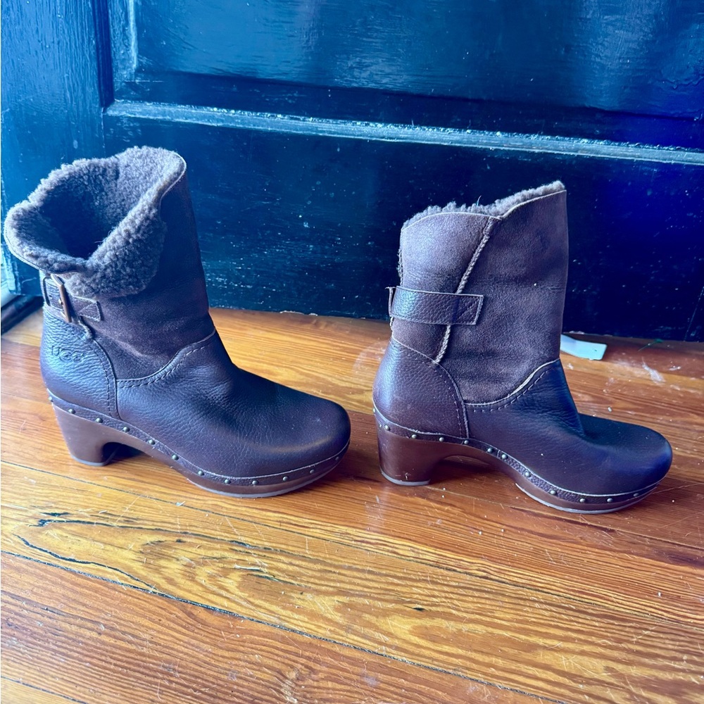 UGG Brown Sheepskin lined wood heel with metal stud work “Lynnea” Boots - Picture 5 of 16